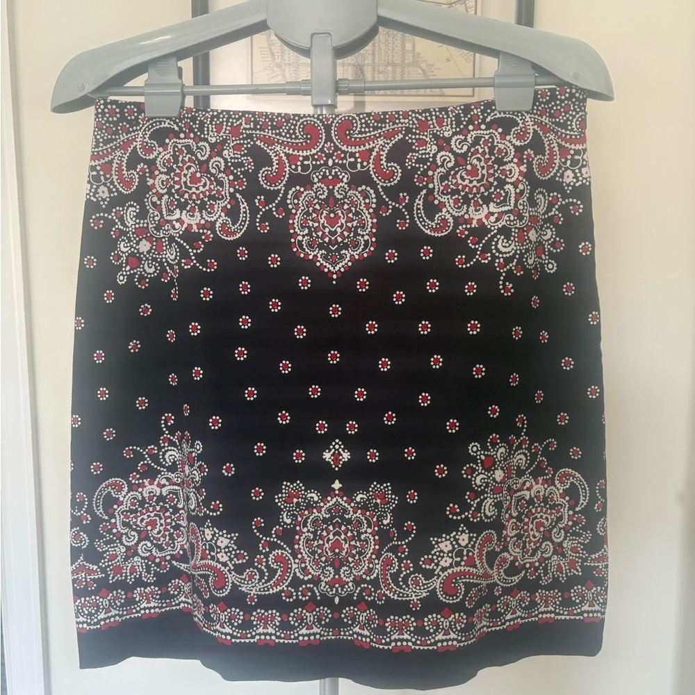 Talbots 10P Red White Blue Floral Paisley Bandana Lined Side Zip Straight Skirt